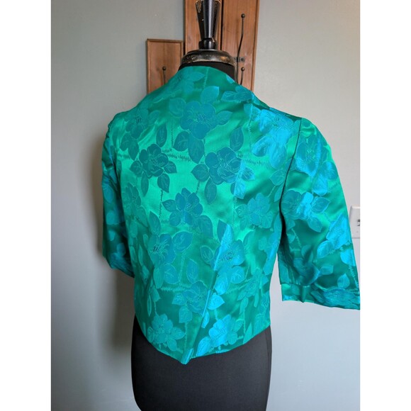 Vintage 60s Brocade Blue & Green Cropped Jacket, Formal Event Outfit - Picture 4 of 10